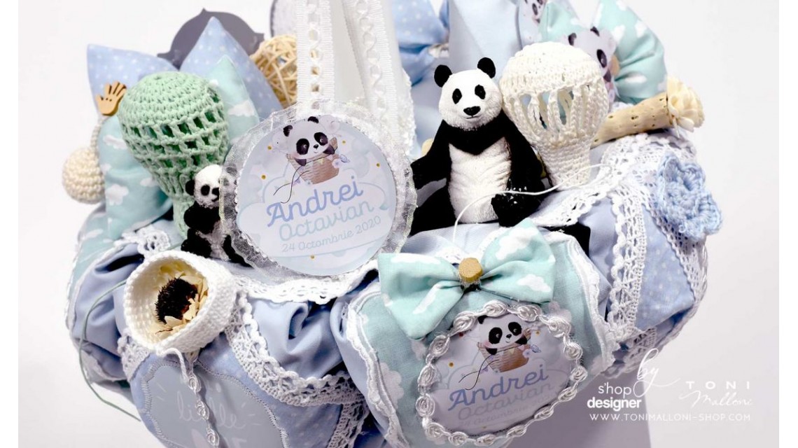 Lumanare botez cu ursuletul Panda, urs polar si baloane de aer cald, Panda Journey 10